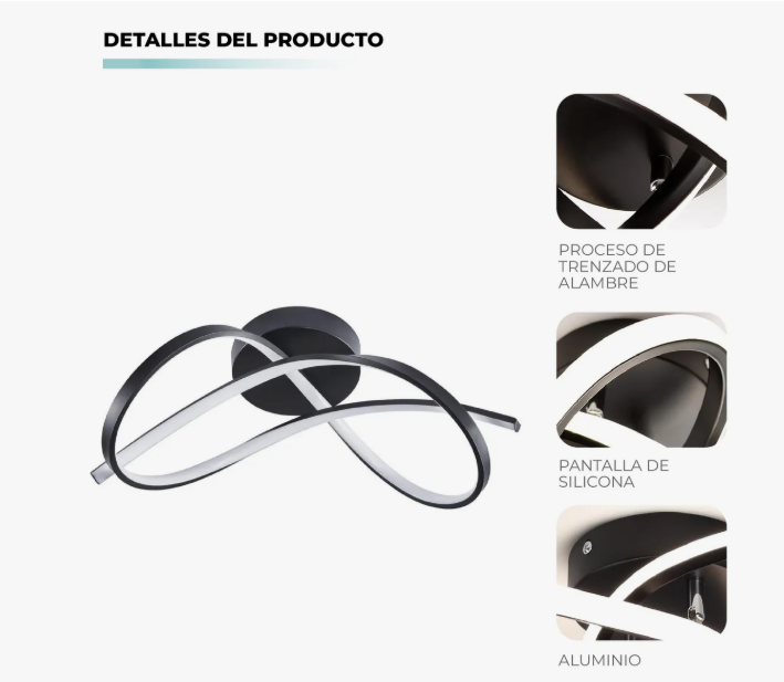 Lámpara Techo Olas Metal Negro 49 Cm